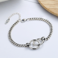 wholesale S925 Sterling Silver Korean-style Circle Link Bracelet for Women, Loop Clasp, Simple Retro Thai Silver Best Friend Student Bohemian Style Niche Accessory-0-3