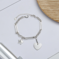 wholesale Sterling Silver Heart Star Minimalist Cold Style Bracelet for Women, Trendy Temperament Korean Version Personalized Design Retro Hip-Hop Hand Accessory-0-0