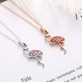 wholesale S925 Sterling Silver Flamingo Pendant Necklace for Women, Minimalist and Luxurious Small Design Collarbone Chain, Pink Pendant, Internet-Famous Style-0-0
