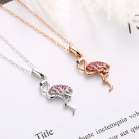 wholesale S925 Sterling Silver Flamingo Pendant Necklace for Women, Minimalist and Luxurious Small Design Collarbone Chain, Pink Pendant, Internet-Famous Style-YD043/approx. 2.1g rose gold > 925 silver