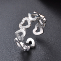 wholesale S925 Sterling Silver Korean Style Fashion Heart Ring for Women, Open Adjustable-0-0