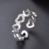 wholesale S925 Sterling Silver Korean Style Fashion Heart Ring for Women, Open Adjustable-Women's 925 silver ring with adjustable opening