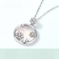 wholesale Metal: 925 Sterling Silver Minimalist White Shell Romantic Snowflake Round Pendant Necklace for Women, New Autumn Winter Christmas Gift, Wholesale-[Pendant] Without chain 925 silver