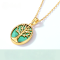 wholesale 925 Silver Minimalist Style Tree of Life Malachite Pendant, European and American Fashion Branch Oval Geometric Pendant Wholesale-0-4