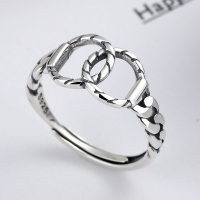 wholesale S925 Sterling Silver Retro Geometric Hollow-out Ring, Korean-style Irregular Twist Pattern Personality Pure Silver Twist Open Adjustable Ring for Women-YJ190/approx. 2g Adjustable opening