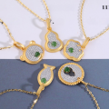 wholesale Silver-plated with gold, minimalist style gourd-shaped ruyi jade pendant necklace for girlfriend-0-3
