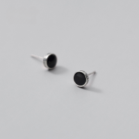 wholesale Sterling Silver Black Ear Studs Thai Silver Vintage Style Personality Round Resin Drop Earrings G7659-S925 Silver Earrings 925 Silver