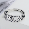 wholesale Sterling Silver Musical Note Staff Heart Ring for Women, Artistic, Bohemian, Vintage Style Adjustable Hand Jewelry-0-1