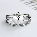 wholesale S925 Sterling Silver Vintage Distressed Double-Layered Wrapped Heart Ring, Women's CHIC Style Fashionable Heart-Shaped Hand Jewelry-0-1