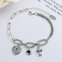 wholesale S925 Sterling Silver Cross Heart Bracelet, Trendy Ins Style, Personalized Woven Hip-Hop Fashion, Korean and Japanese Style-YS068/approx. 7.35g>925 silver