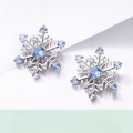 wholesale S925 silver white geometric minimalist fashionable blue spinel snowflake earrings for women, autumn winter new Christmas collection-0-0