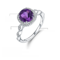 wholesale S925 silver ring with natural amethyst gemstone from the source factory, featuring fashionable and unique design-0-4