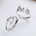 wholesale Sterling Silver Korean-style Adjustable Cross Twisted Love Heart Ring for Women, Vintage Fashion Open Ring-0-0