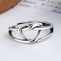 wholesale Sterling Silver Korean-style Adjustable Cross Twisted Love Heart Ring for Women, Vintage Fashion Open Ring-0-1