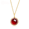 wholesale S925 Sterling Silver Gold-Plated Geometric Minimalist Natural Garnet Pendant Necklace for Women, Wholesale Luxury Jewelry-0-4
