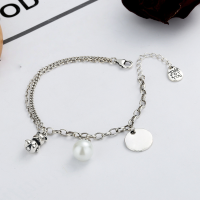 wholesale S925 Sterling Silver New Lucky Girl Bracelet with Round Charm Bear Pearl Korean Style Personalized Exquisite Accessory-YS072/approx. 7.8g 925 silver