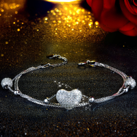 wholesale S925 Silver New Women's Korean Style Minimalist Heart Bead Bracelet Fashionable Bangle Jewelry Wholesale-Bracelet [S925 Silver]