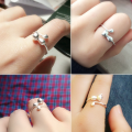 wholesale 925 Silver Women's Korean-style Fashion Cute Little Cat Ring Smooth Surface Open Ring J1458-0-3