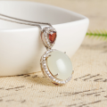 wholesale 925 Sterling Silver with Certificate Hetian Jade Pendant Fashionable Large Cabochon White Jade Pendant with Red Zircon for Women-0-6