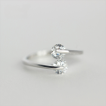 wholesale S925 Silver Women's Minimalist Double Diamond Single Ring Intertwined Love Open-End Tail Ring with Diamond-0-0