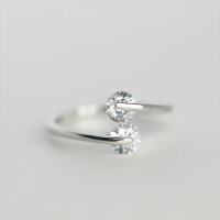 wholesale S925 Silver Women's Minimalist Double Diamond Single Ring Intertwined Love Open-End Tail Ring with Diamond-s925 silver white diamond