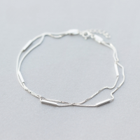 wholesale Sterling Silver Anklet for Women Fashion Minimalist Single Line Round Bar Ankle Chain Bohemian Style Literary Double Layer Jewelry S0784-S925 Silver Anklet 925 Silver