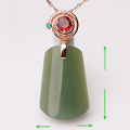 wholesale Rose gold plated 925 silver with Hetian jade pendant, certified, garnet inlaid jade plaque pendant necklace for women-0-5
