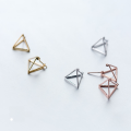 wholesale S925 silver stud earrings for women, minimalist dimension ear clasp, triangular stud, 3D geometric earrings, ear accessories E389-0-1