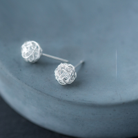 wholesale S925 sterling silver earrings for men and women, wire-wrapped small studs, personalized pom-pom earrings, ear accessories for women E4035-S925 Silver Small 925 Silver