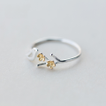 wholesale Sterling silver ring women's bohemian sweet silver-plated gold flower leaf ring cute bird open ring J2783-0-0