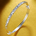 wholesale S999 Sterling Silver, Adjustable Push-Pull Solid Bangle Bracelet, Fashionable Pure Silver Gift for Girlfriend-0-0