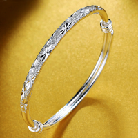 wholesale S999 Sterling Silver, Adjustable Push-Pull Solid Bangle Bracelet, Fashionable Pure Silver Gift for Girlfriend-Approximately 20.3 grams  999 fine silver
