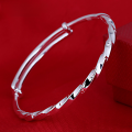 wholesale Solid 990 Silver Adjustable Twisted Smooth Hollow Bangle Bracelet for Women-0-0