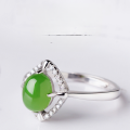 wholesale [925 Sterling Silver] Certified Hollow-out Setting Cabochon Nephrite Jade Ring, Open-ended Natural Hetian Jasper Ladies Wholesale-0-0