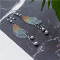 wholesale S925 Sterling Silver Korean Style Small Fresh Butterfly Wing Shell Pearl Synthetic Pearl Long Earrings E5272-0-1