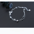 wholesale Metal S925 silver women's large and small ball double-layer chain Korean style fashion bracelet jewelry wholesale S0240-0-1