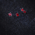 wholesale S925 silver stud earrings for women, minimalist and cute four-prong red diamond stud, fashionable single diamond mini small earrings jewelry E5845-0-0