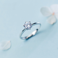 wholesale S925 silver women's Korean-style minimalist single diamond open ring adjustable claw index finger ring J3128-S925 silver 0.4CM opening adjustable