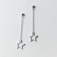 wholesale Sterling Silver S925 Star Earrings for Women Korean-style Hollow Five-Pointed Star Long Drop Ear Studs Sweet Dangle Ear Jewelry E6193-S925 silver pair 925 silver