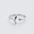wholesale S925 Silver Small Fish Ring for Women, Minimalist Korean Style Single Diamond Mermaid Tail Adjustable Ring J3238-0-0