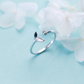 wholesale S925 Silver Small Fish Ring for Women, Minimalist Korean Style Single Diamond Mermaid Tail Adjustable Ring J3238-0-1