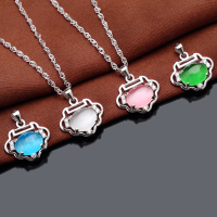 wholesale S925 Silver Korean Fashion Cat's Eye Vitallity Pendant Necklace Women's Collarbone Chain Elegant and Trendy Jewelry-Blue [no chain] s925 silver