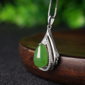 wholesale Vintage Hetian jade waterdrop green jade pendant with certificate, set in 925 silver vase-0-2