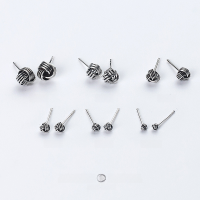 wholesale Sterling Silver Earrings for Women, Fashion Retro Thai Silver Knot Studs, Cute Ethnic Style Pompom Ear Accessories E633-S925 silver pair 0.25CM 925 silver