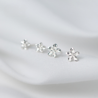 wholesale S925 silver floral earrings for women, Korean-style cute and sweet five-petal flower earrings, delicate ear accessories E0719-S925 Silver Small-5MM Silver
