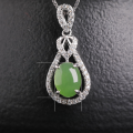 wholesale 925 Sterling Silver Inlaid with Hetian Jade Pendant, Green Jade Teardrop Jewelry for Women with Certificate, Natural Necklace Pendant-0-5