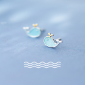 wholesale S925 Sterling Silver Small Whale Stud Earrings for Women, Korean Style Small Fresh Blue Fish Cute Marine Animal Earrings E6805-0-1