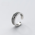 wholesale Sterling Silver Women's Vintage Thai Silver Multi-Layer Twist Bead Open Adjustable Ring Ethnic Style Pinky Ring J3541-0-0