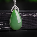 wholesale 925 Sterling Silver Hetian Jade Pendant Inlaid with Natural and Elegant Drop-Shaped Green Jade, Women's Necklace-0-5
