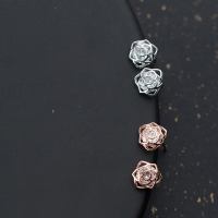 wholesale S925 Sterling Silver Rose Flower Earrings for Women Korean Style Fashionable Diamond-Inlaid Hollow-Out Floral Stud Earrings Personality Jewelry E7399-S925 Silver Earrings Rose Gold 925 Silver